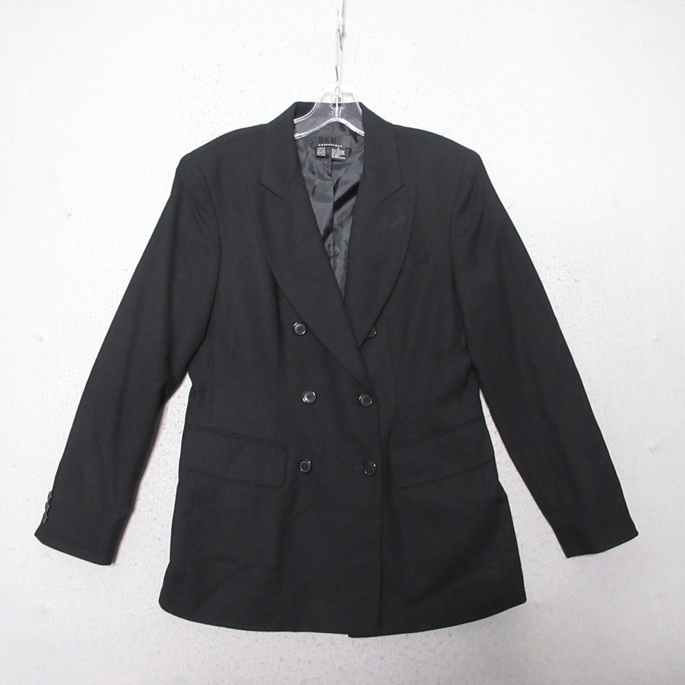 Vintage DKNY Blazer 4 Black Double Breasted Wool Quiet Luxury 90s Minimalist